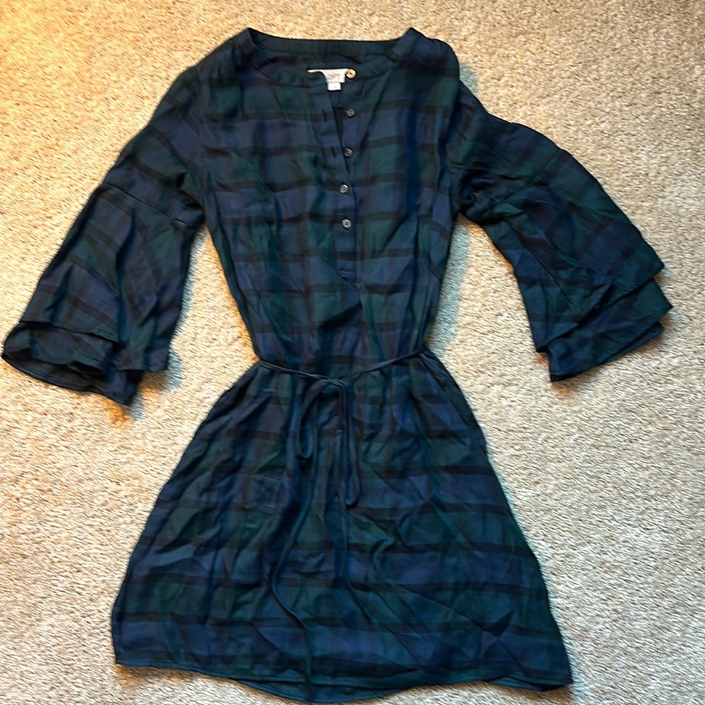 Loft navy & green plaid lined dress.